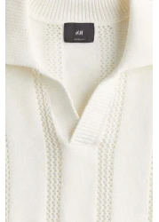 H&M Loose Fit Pointelle-knit polo shirt