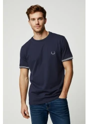 Trendyol Collection Navy Blue Embroidered Oversize Knitwear T-Shirt - Tape Detail, Textured Tmnss25Ts00019