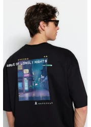 Trendyol Collection Oversize t Shirt with Black 100% Cotton Game over Back Printed
