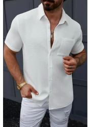 Oksit Theo Slim Fit Flexible Lycra Short Sleeve Standing Collar Men's Shirt