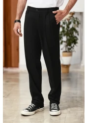 Trendyol Collection Baggy Fit Black Pleated Fabric Trousers - TMNSS24PL00024