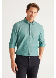AC&Co / Altınyıldız Classics Green Slim Fit Oxford Men's Shirt - Easy Iron, Button Collar, Cotton