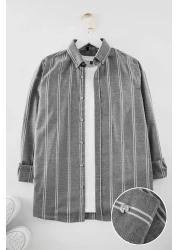 Trendyol Collection Black Pinstripe Slim Fit Shirt - Button Collar TMNSS20GO0092