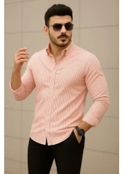 LC Waikiki Linen Striped Slim Fit Men's Stylish Premium Quality Button down Cotton Men's Shirt Classic & Sportswear