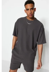 Trendyol Collection Limited Edition Basic Smoked Oversize/Wide Cut Textured Anti-Crease Ottoman T-Shirt Tmnss23Ts00081