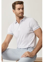 AC&Co / Altınyıldız Classics White Polo Collar Slim Fit T-shirt - Men's, Non-Shrinkable Cotton Fabric
