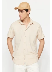 Trendyol Collection Summer Textured Wrap Knitted Shirt - Stone, Regular Fit, Short Sleeve Tmnss23Go00055