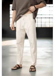 Valiberta Cotton Flamingo Extra Comfortable Fit Straight Leg Jogger Men's Trousers - Ecru