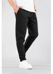 bombe Men's Black Comfortable Boyfriend Elastic Waist Drawstring Cotton Jogger Pants