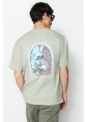Trendyol Collection Art Printed Mint Oversize Cotton T-Shirt - Short Sleeve Tmnss21Ts3559