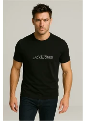 Jack & Jones Men's Crew Neck Logo Printed T-Shirt Black