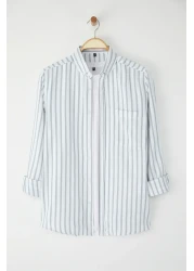 Trendyol Collection Khaki Regular Fit Striped Oxford Easy-Iron Men's Shirt Tmnss25Go00078