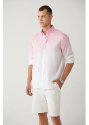 Avva Men's Pink Buttoned Collar 100% Linen Shirt A41Y2195