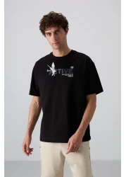 Tommy Life Black Cotton Thick Soft Textured Oversize Fit Printed Men's T-Shirt - 88344