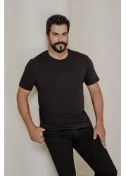 AC&Co / Altınyıldız Classics Men/Unisex Black 100% Cotton Slim Fit Slim Fit Crew Neck Basic T-Shirt