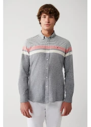 Avva Men's Navy Blue Cotton Linen Blended Striped Shirt A31Y2264