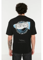 Trendyol Collection ArT PrinTed BlacK Oversize T-Shirt - ShorT Sleeve, 100% TexTile TMNSS21TS3668