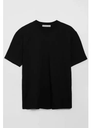 GRIMELANGE Solo Men's 100% Organic Cotton Thick Textured Comfort Fit Crew Neck Black T-Shirt