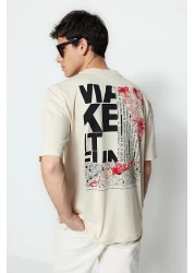 Trendyol Collection Stone Oversize/Wide Cut Text Back Printed 100% Cotton T-Shirt Tmnss21Ts1064
