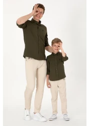 U.S. Polo Assn. قميص أساسي بأكمام طويلة كاكي داكن للرجال 50306338 -VR111