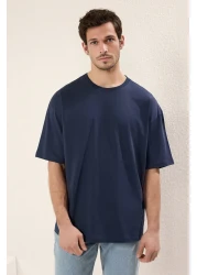 Trendyol Collection Navy Oversize Printed Cotton T-Shirt - Tmnss23Ts00168