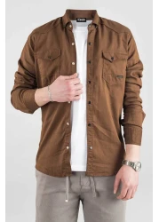 bombe Slim Fit Men's Denim Shirt Brown