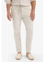 Defacto 100% Cotton Linen Look Trousers Elastic Waist Slim Fit Slim Fit Pocket Straight Leg D2671Ax25Sm