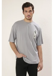 Trendyol Collection ArTisTic PrinTed Gray Oversize T-Shirt - 100% ShorT Sleeve TMNSS21TS3559