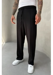 MADZEYMODA Men's Baggy Fit Grass Detailed Lycra Black Jogger Trousers Ke-5063