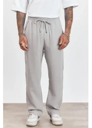 MADZEYMODA Men's Premium Summer Elastic Waist 100% Cotton Gray Woven Trousers Ls-23100