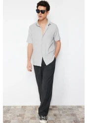 Trendyol Collection Gray Textured Wrap Summer Shirt - Regular Fit, Short Sleeve Tmnss23Go00055
