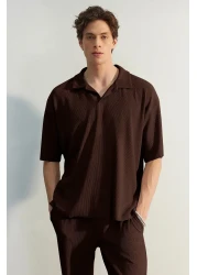 Trendyol Collection OTToman POlo Collar T-Shirt - Wide FiT, TexTure and No Crease, Brown, Limited Edition TMNSS23po00020