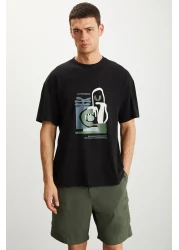 GRIMELANGE RAMADANP007 Men's 100% Cotton Crew Neck Printed Black T-Shirt