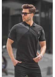 Madmext Black Patterned Polo Collar Men's T-Shirt 6081