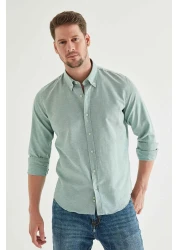 D'S Damat Slim Fit Green Dobby Buttoned Collar Cotton Shirt