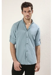 Trendyol Collection Blue Slim Fit Cotton Shirt with Epaulettes - TMNSS20GO0189