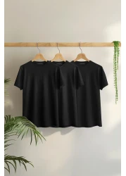 Trendyol Collection تي شيرت أسود مكون من 3 قطع أسود نحيف/قصة ضيقة ورقبة دائرية أساسية 100% قطن TMNSS19BO0007