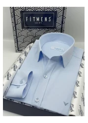Fitmens Ice Blue Satin Men's Shirt - Slim Fit, Long Sleeve, Easy-Iron Fs- 002968