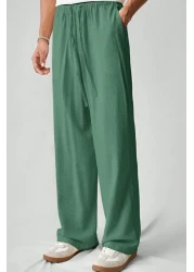 North London Men's Linen Blended Oversize Wide Leg Trousers
