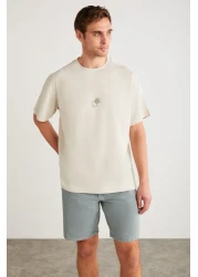 GRIMELANGE Denver Men's - Stone Color Oversize Crew Neck 100% Organic Cotton T-Shirt