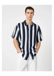 Koton Y23 3sam60023hw Navy Blue Striped 02m Men's Woven Tops Viscose Shirt