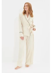 Trendyol Collection Beige Belted Piping Detailed Double-Breasted Viscose Maternity Woven Pajamas Set Thmaw22Pt1109