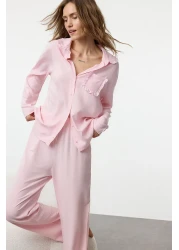 Trendyol Collection Pink Ruffle Pocket Detailed Viscose Woven Pajamas Set Thmaw25Pt00146