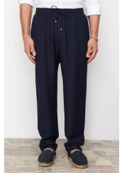 Trendyol Collection Navy Blue Linen Look Elastic Waist Tied Trousers - Tmnss20Pl0547