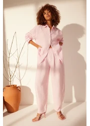 Trendyol Collection Pink 100% Linen Oversize Shirt TWOSS23GO00443