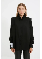 Trendyol Collection Sagaza Studio Poplin Black Shirt - Drawstring Detail, Woven TPRAW22GO1191
