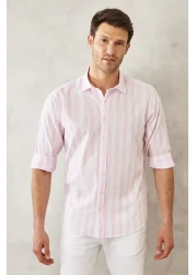 AC&Co / Altınyıldız Classics Men's White-pink Comfort Fit Relaxed Cut 100% Cotton Classic Collar Shirt