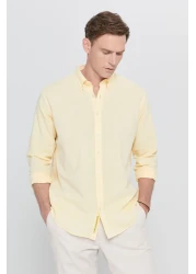 AC&Co / Altınyıldız Classics Yellow Linen Comfort Fit Men's Shirt - Relaxed Fit, Buttoned Collar