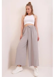 Trend Alaçatı Stili Women's Gray Elastic Waist Relaxed Cut Aerobin Trousers