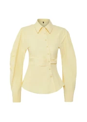 Trendyol Collection Light Yellow Balloon Sleeve Detailed Asymmetrical Fitted Shirt Twoss25Go00155